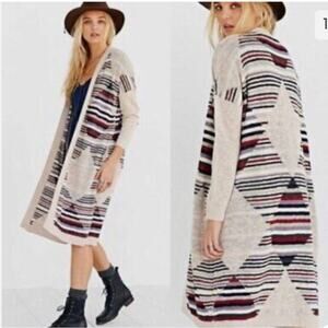 Silence + Noise Aztec Southwestern Long Maxi knit sweater Cardigan Duster SZ SM